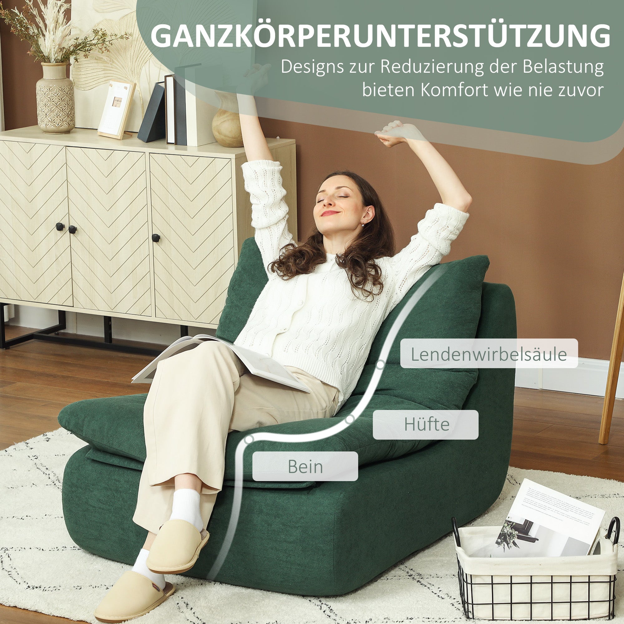 Floor Chair with one-piece ultrahigh density foam, floor sofa Lazy Sofa with velvet look meditation chair lounge chair for home, office, Green