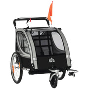 2 in 1 Kids Bike Trailer Folding Bicycle Trailer with Removable Front Wheel, Rear Brakes, Kids Bike Trailer for 2 Children from 18 Months, up to 26.4 kg Load Capacity, Gray