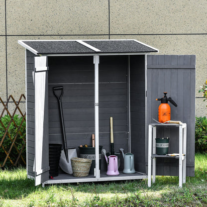 Garden Cabinet Tool Shed with 2 Doors Tool Cabinet with Asphalt Roof Garden Storage Cabinet Anti-dumping Design with Ground Nails Fir Wood Gray+White 139 x 75 x 160 cm