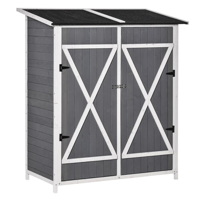 Garden Cabinet Tool Shed with 2 Doors Tool Cabinet with Asphalt Roof Garden Storage Cabinet Anti-dumping Design with Ground Nails Fir Wood Gray+White 139 x 75 x 160 cm