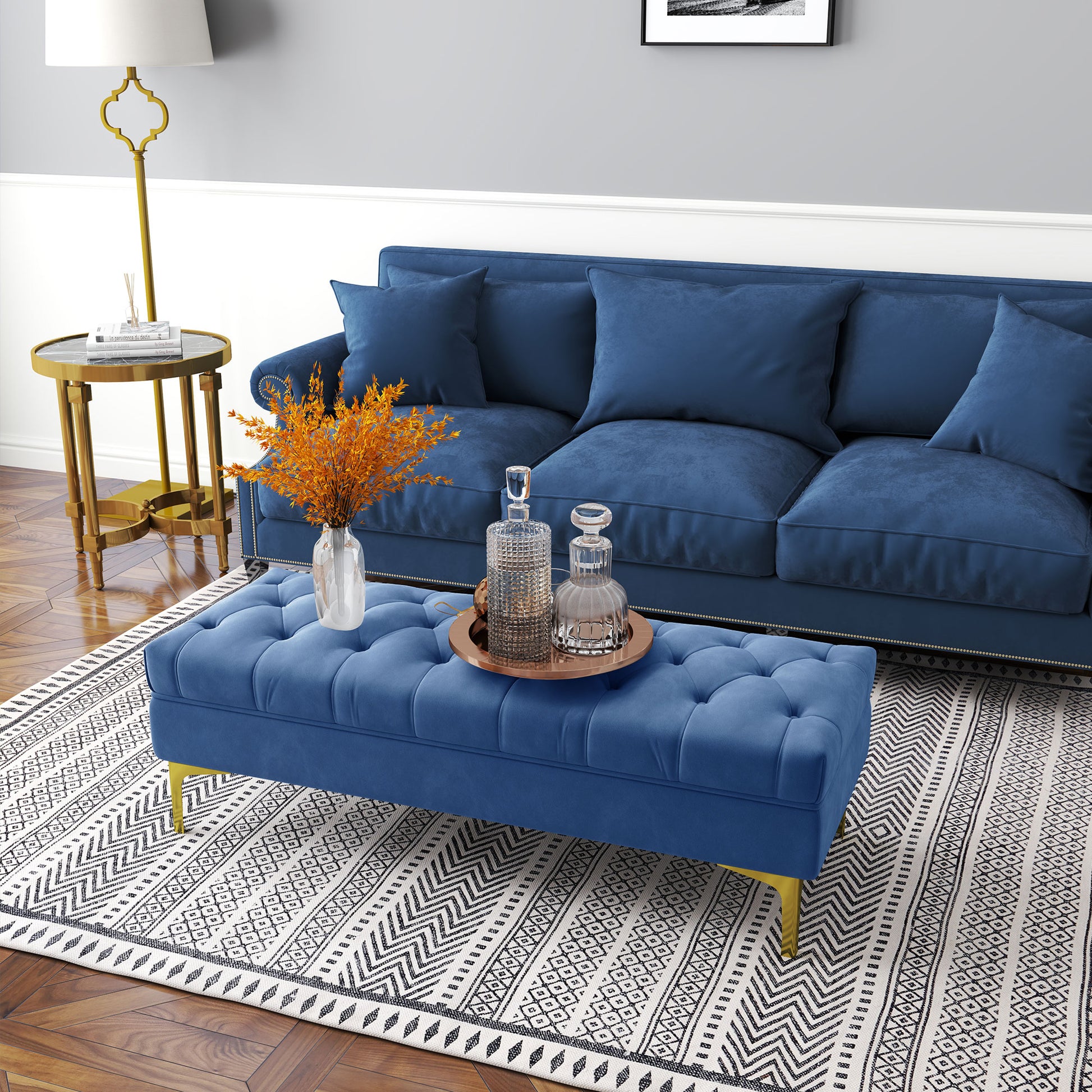Bench, Bed Bench, Shoe Bench with Elevated Legs, Bedroom, Velvet Blue 118 x 45 x 42 cm