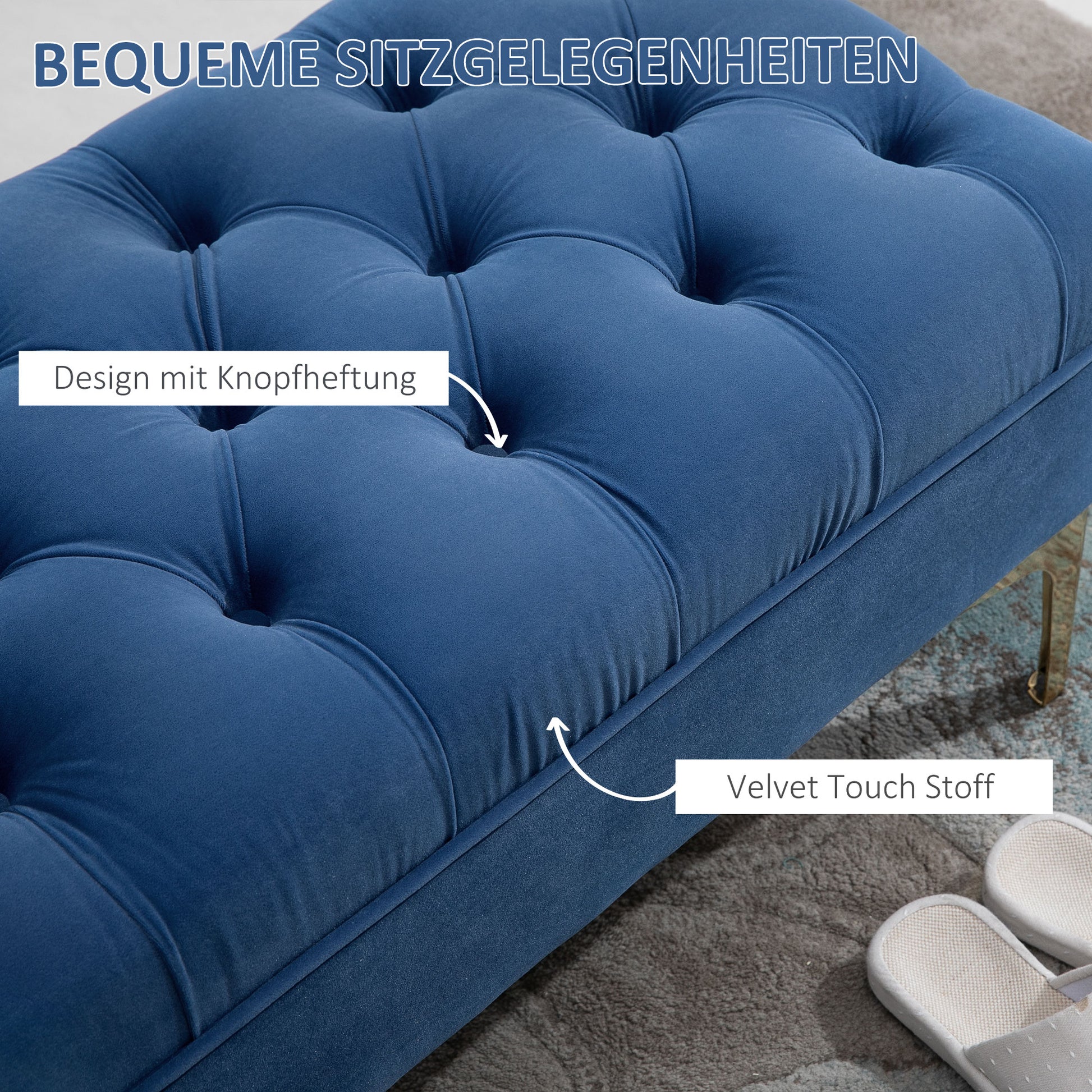 Bench, Bed Bench, Shoe Bench with Elevated Legs, Bedroom, Velvet Blue 118 x 45 x 42 cm