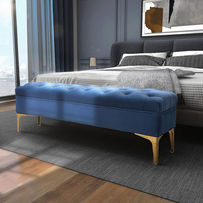 Bench, Bed Bench, Shoe Bench with Elevated Legs, Bedroom, Velvet Blue 118 x 45 x 42 cm