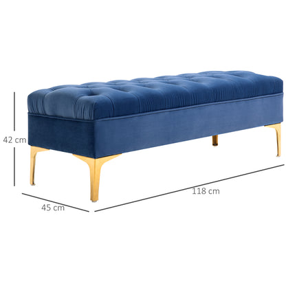 Bench, Bed Bench, Shoe Bench with Elevated Legs, Bedroom, Velvet Blue 118 x 45 x 42 cm