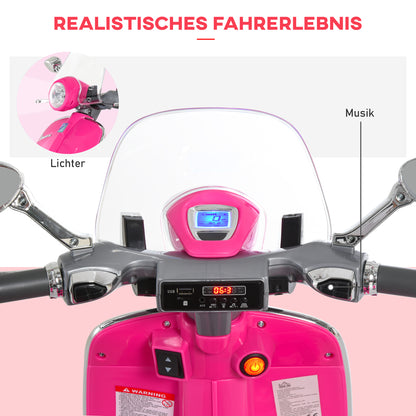 Kids Electric Motorcycle, 6V Children's Motorcycle with Headlights, Music, Forward and Reverse Gears, Training Wheels, 30 kg Capacity, Electric Motorcycle for 3-6 Year Old Kids, Pink