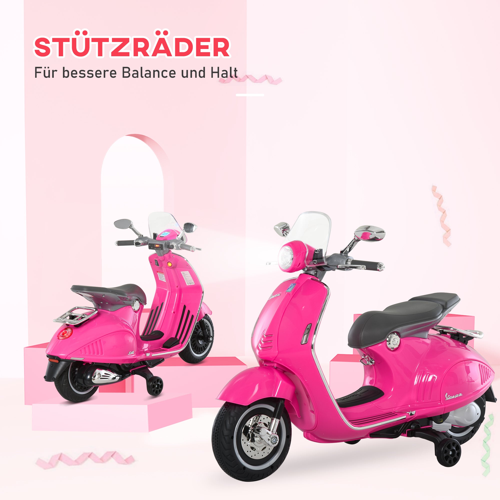 Kids Electric Motorcycle, 6V Children's Motorcycle with Headlights, Music, Forward and Reverse Gears, Training Wheels, 30 kg Capacity, Electric Motorcycle for 3-6 Year Old Kids, Pink
