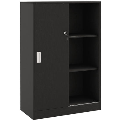 Lockable Sliding Door Office Cabinet dim. 80L x 40W x 120H cm 2 Shelves Particle Board Black