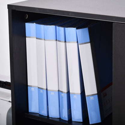 Lockable Sliding Door Office Cabinet dim. 80L x 40W x 120H cm 2 Shelves Particle Board Black