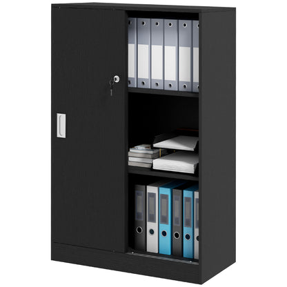 Lockable Sliding Door Office Cabinet dim. 80L x 40W x 120H cm 2 Shelves Particle Board Black