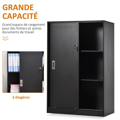 Lockable Sliding Door Office Cabinet dim. 80L x 40W x 120H cm 2 Shelves Particle Board Black