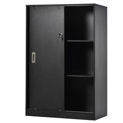 Lockable Sliding Door Office Cabinet dim. 80L x 40W x 120H cm 2 Shelves Particle Board Black
