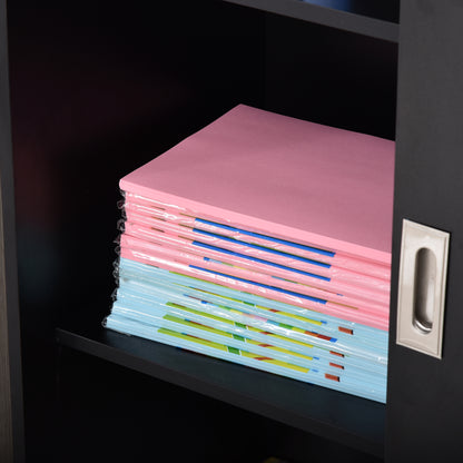 Lockable Sliding Door Office Cabinet dim. 80L x 40W x 120H cm 2 Shelves Particle Board Black