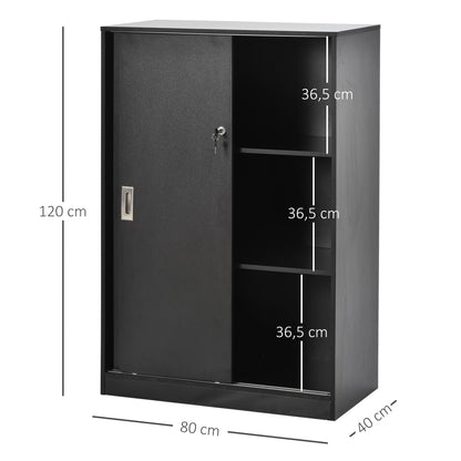 Lockable Sliding Door Office Cabinet dim. 80L x 40W x 120H cm 2 Shelves Particle Board Black