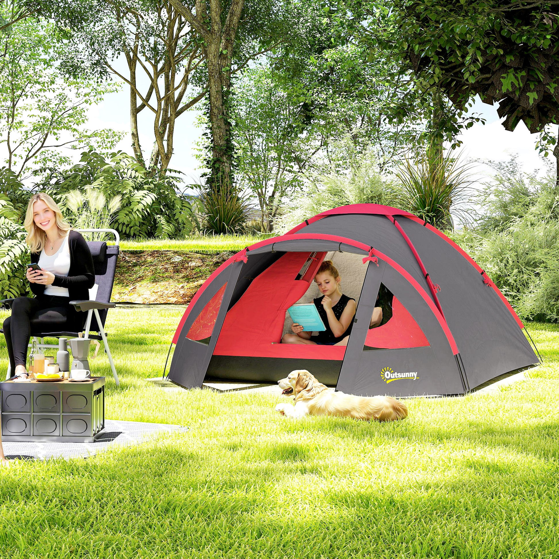 Camping Tent for 3 Persons Light, Stable Waterproof UV 50+ Dome Tent with Canopy Door Window, Groundsheet Family Tent with 2000mm Water Column Tent for Camping Travel Trekking Garden