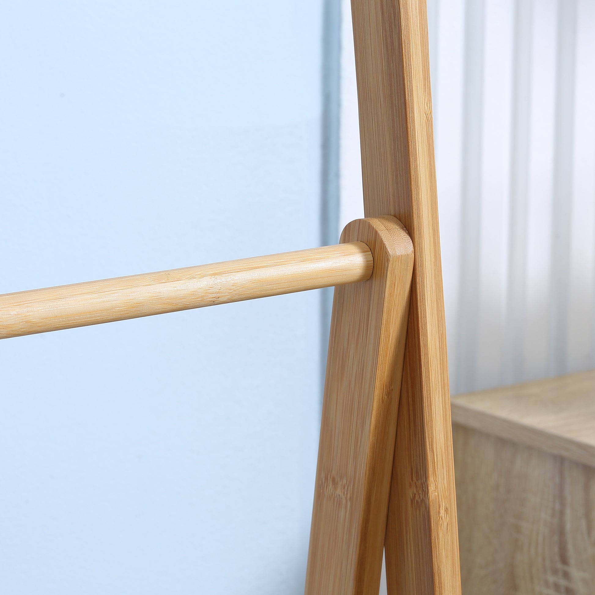 Bamboo Freestanding Towel Rack with 3 Bars Folding Ladder Towel Rack with 3 Storage Shelves for Bathroom Laundry Room 53x30.5x152 cm Natural