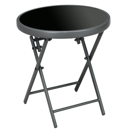 Folding Side Table, Glass Folding Table, Small Camping Table, Round End Table for Balcony, Patio, Living Room, Office, 45 x 45 x 50 cm, Black