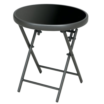 Folding Side Table, Glass Folding Table, Small Camping Table, Round End Table for Balcony, Patio, Living Room, Office, 45 x 45 x 50 cm, Black
