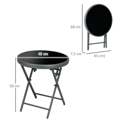 Folding Side Table, Glass Folding Table, Small Camping Table, Round End Table for Balcony, Patio, Living Room, Office, 45 x 45 x 50 cm, Black