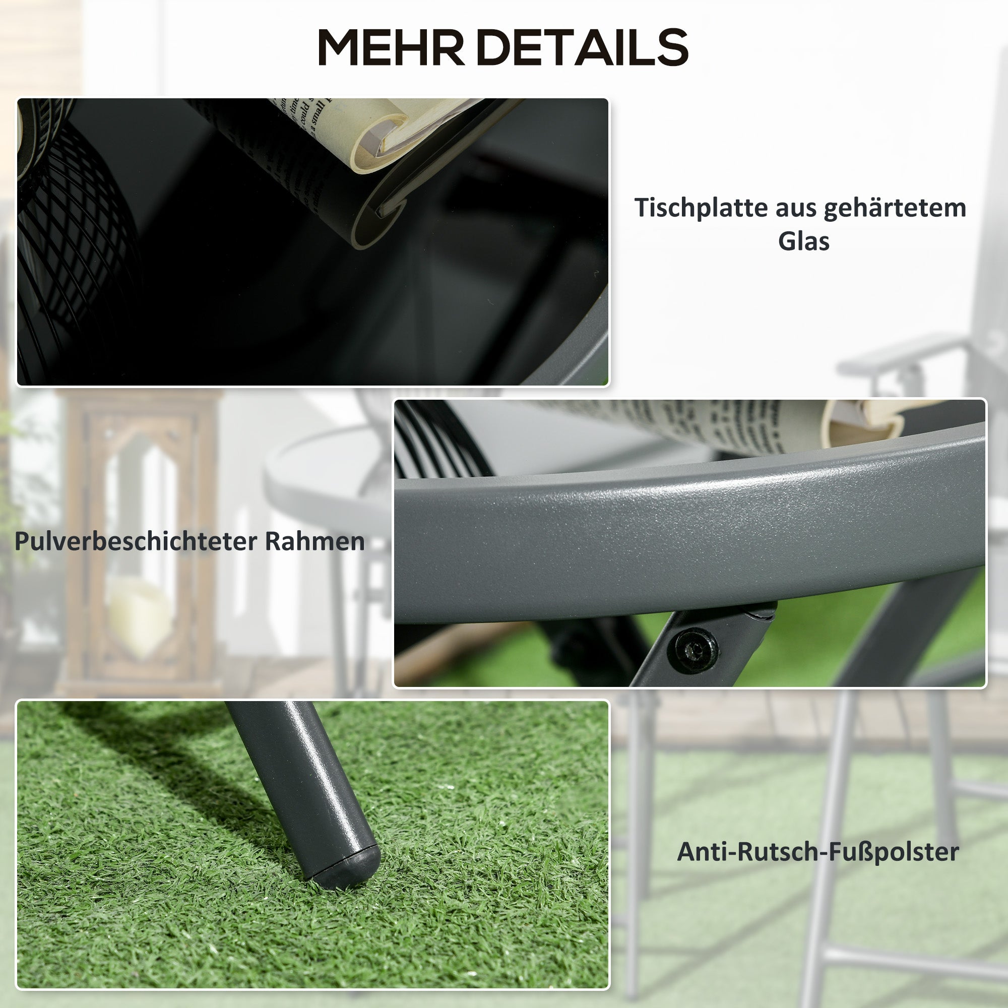 Folding Side Table, Glass Folding Table, Small Camping Table, Round End Table for Balcony, Patio, Living Room, Office, 45 x 45 x 50 cm, Black