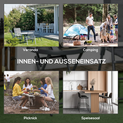 Folding Side Table, Glass Folding Table, Small Camping Table, Round End Table for Balcony, Patio, Living Room, Office, 45 x 45 x 50 cm, Black