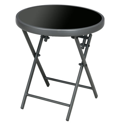 Folding Side Table, Glass Folding Table, Small Camping Table, Round End Table for Balcony, Patio, Living Room, Office, 45 x 45 x 50 cm, Black