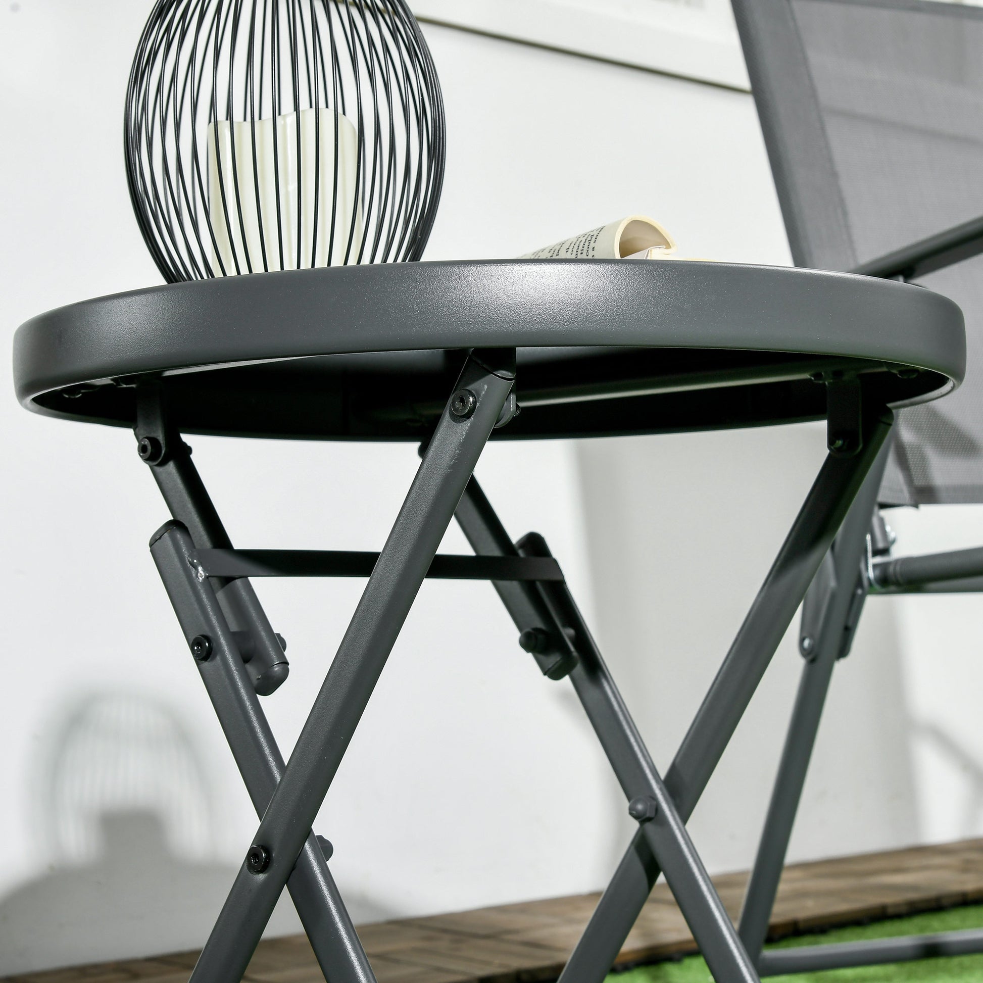 Folding Side Table, Glass Folding Table, Small Camping Table, Round End Table for Balcony, Patio, Living Room, Office, 45 x 45 x 50 cm, Black