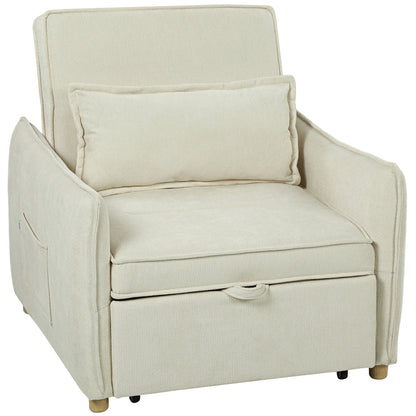 3-in-1 Convertible Sleeper Chair — Reclines to 180°, Wide Seat, Chenille, Cream