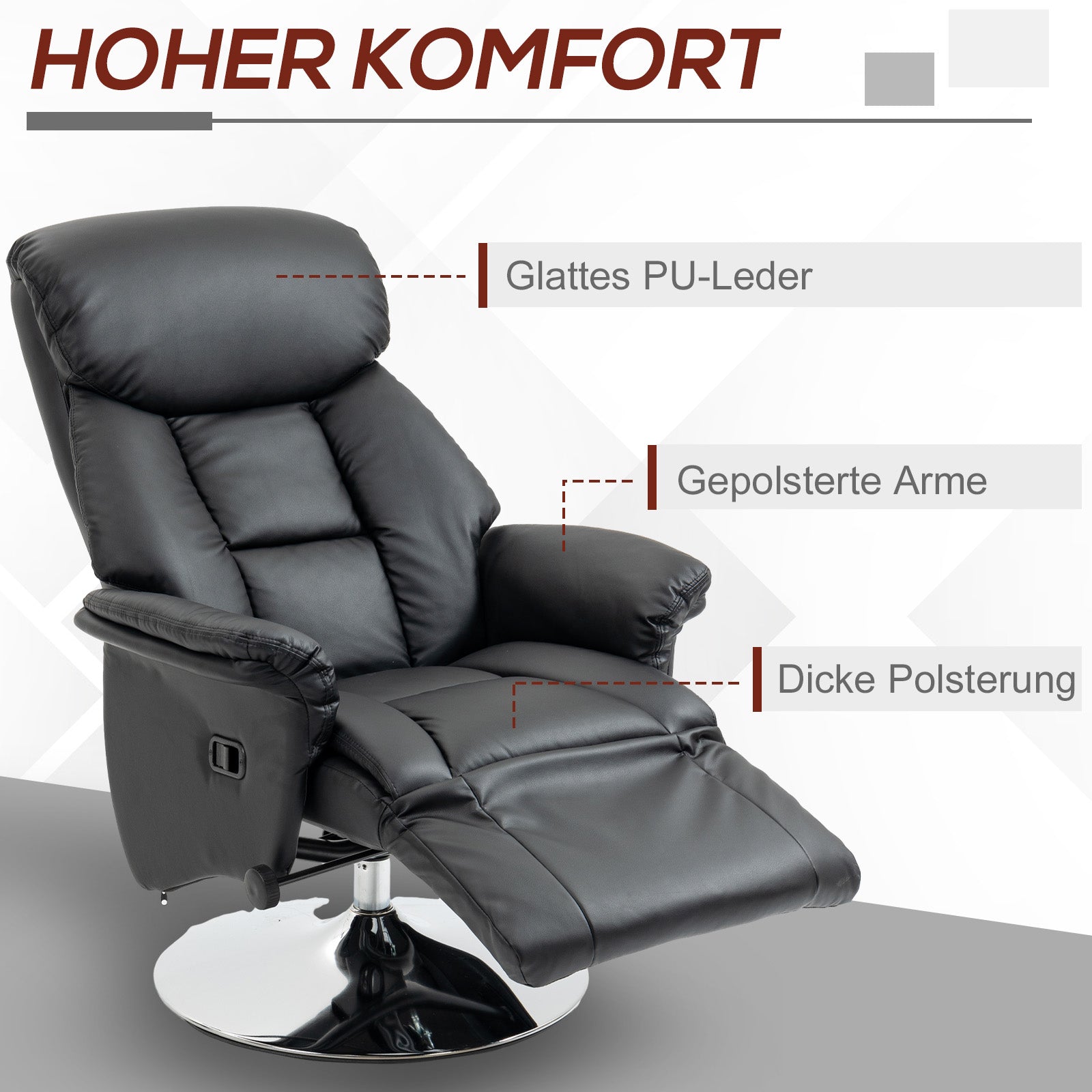Reclining Chair Swivel TV Armchair with Reclining Function, Footrest, TV Chair up to 150 kg Load Capacity, for Living Room, Faux Leather, Black