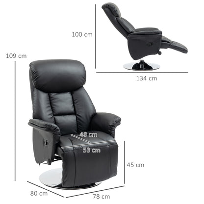 Reclining Chair Swivel TV Armchair with Reclining Function, Footrest, TV Chair up to 150 kg Load Capacity, for Living Room, Faux Leather, Black