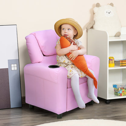 Kids Chair, Minichair, Kids Sofa for 3-6 Years Old, Reclining Function, Built-in Cup Holder, Pink, 62 x 56 x 69 cm