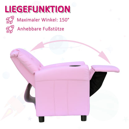Kids Chair, Minichair, Kids Sofa for 3-6 Years Old, Reclining Function, Built-in Cup Holder, Pink, 62 x 56 x 69 cm