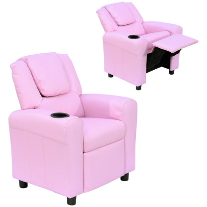Kids Chair, Minichair, Kids Sofa for 3-6 Years Old, Reclining Function, Built-in Cup Holder, Pink, 62 x 56 x 69 cm