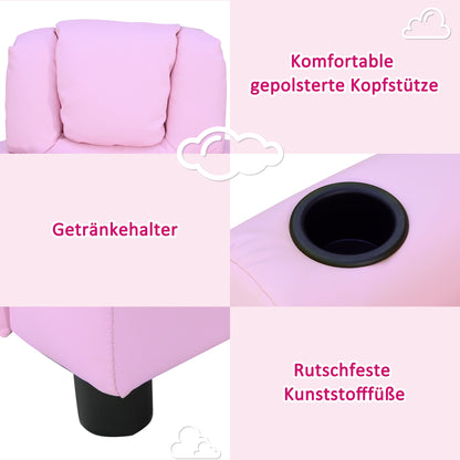 Kids Chair, Minichair, Kids Sofa for 3-6 Years Old, Reclining Function, Built-in Cup Holder, Pink, 62 x 56 x 69 cm