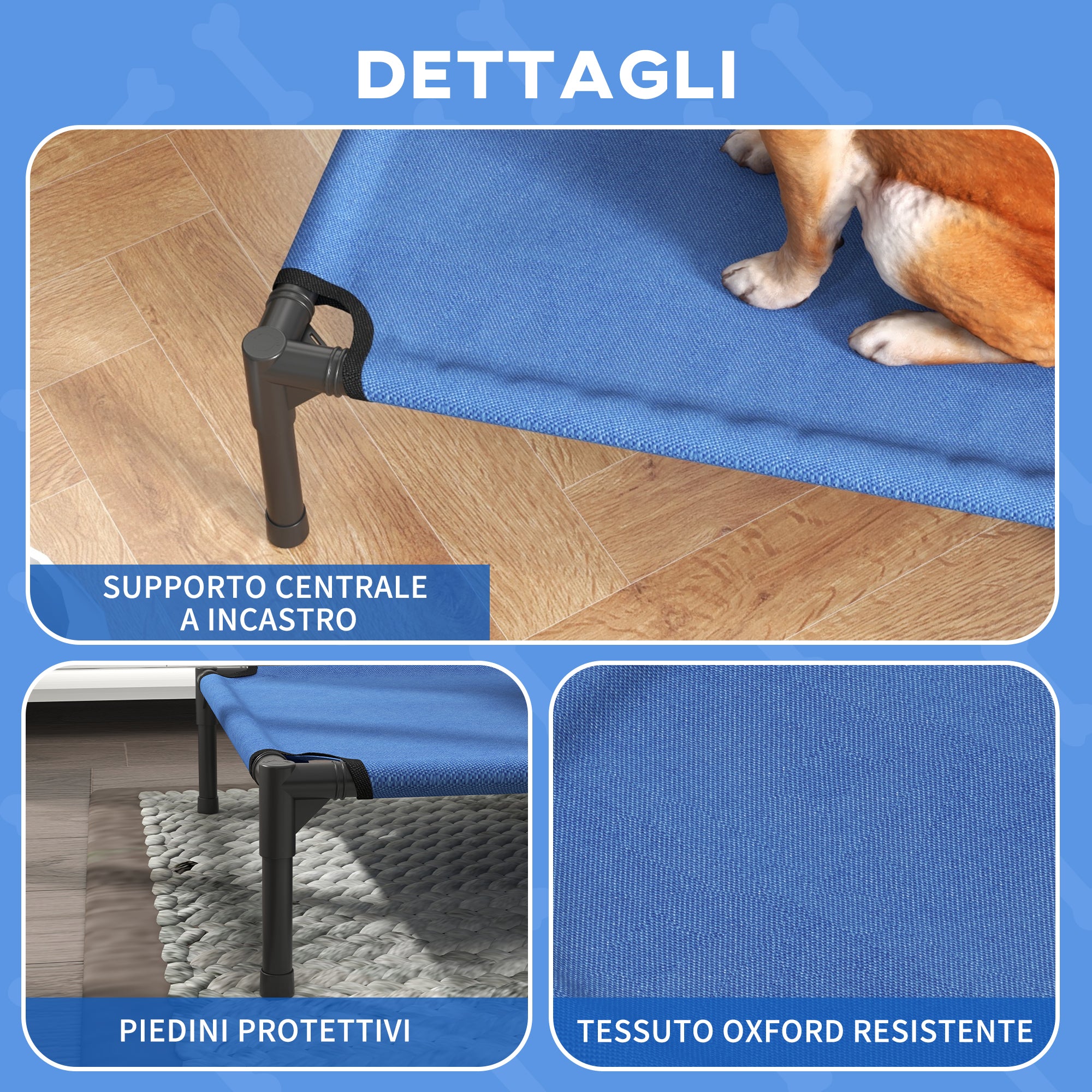 Medium Size Folding Dog Bed for Indoor and Outdoor, Raised Dog Bed, Metal and Oxford Fabric Dog House, 76x61x18 cm, Blue