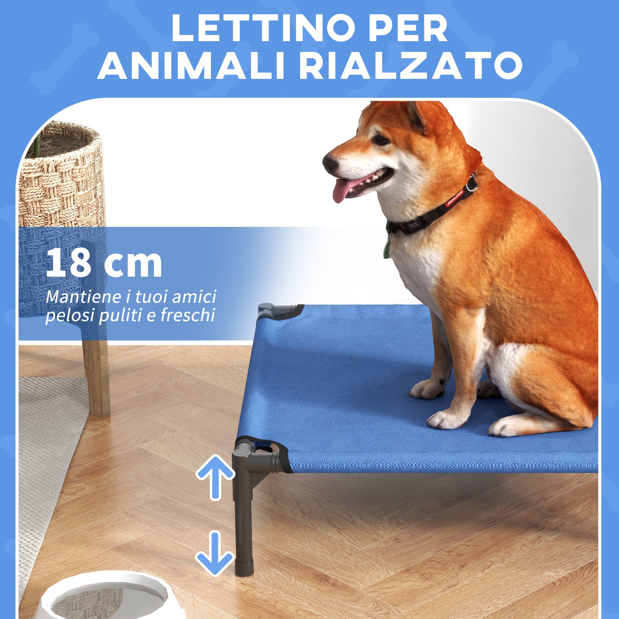 Medium Size Folding Dog Bed for Indoor and Outdoor, Raised Dog Bed, Metal and Oxford Fabric Dog House, 76x61x18 cm, Blue