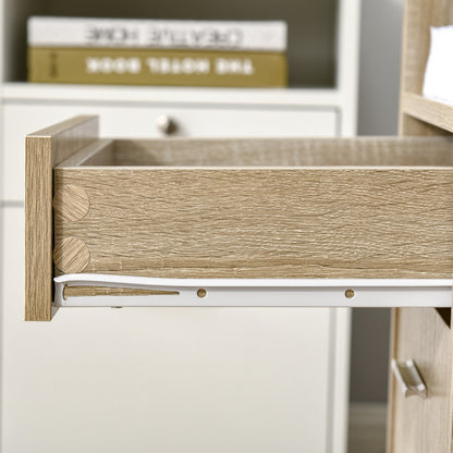 Office Printer Stand Multifunctional Office Cart with 3 Compartments 2 Drawers for Files Adjustable Shelf Wheels with 2 Brakes 80x40x72 cm Oak