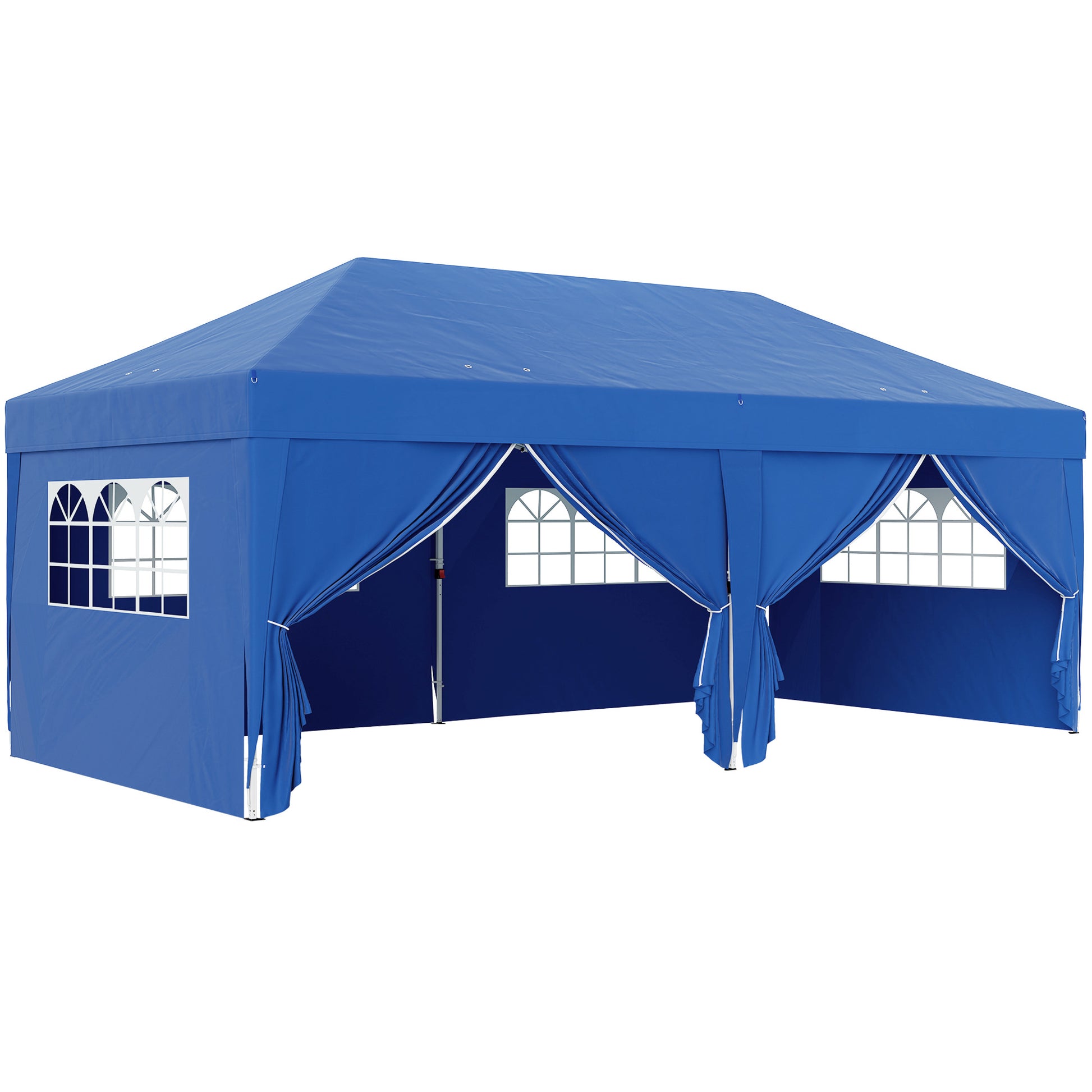 Outdoor Garden Gazebo Folding Pop-Up Gazebo 3 x 6 m with 6 Side Walls, Drainage Holes, Included Carrying Bag, Folding Canopy for Camping Festival Wedding, Blue
