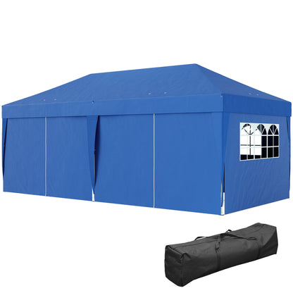 Outdoor Garden Gazebo Folding Pop-Up Gazebo 3 x 6 m with 6 Side Walls, Drainage Holes, Included Carrying Bag, Folding Canopy for Camping Festival Wedding, Blue