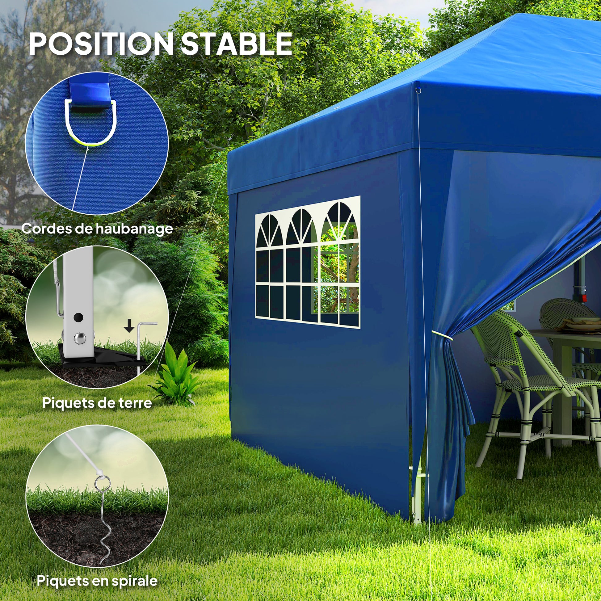 Outdoor Garden Gazebo Folding Pop-Up Gazebo 3 x 6 m with 6 Side Walls, Drainage Holes, Included Carrying Bag, Folding Canopy for Camping Festival Wedding, Blue