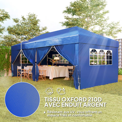 Outdoor Garden Gazebo Folding Pop-Up Gazebo 3 x 6 m with 6 Side Walls, Drainage Holes, Included Carrying Bag, Folding Canopy for Camping Festival Wedding, Blue