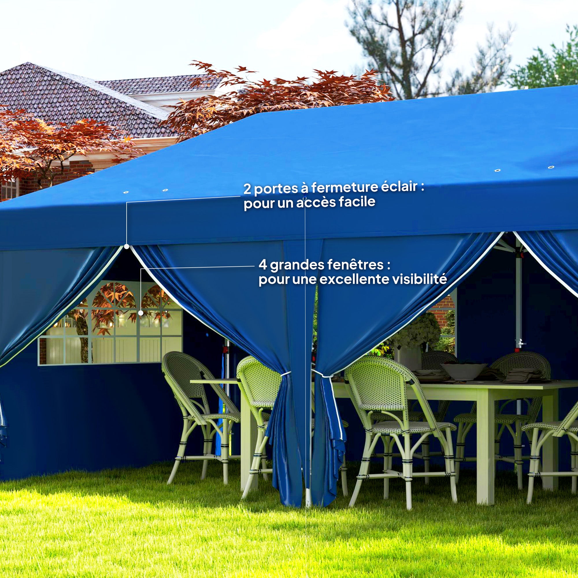 Outdoor Garden Gazebo Folding Pop-Up Gazebo 3 x 6 m with 6 Side Walls, Drainage Holes, Included Carrying Bag, Folding Canopy for Camping Festival Wedding, Blue