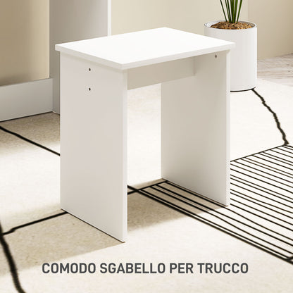 3-Tier Makeup Table with Drawers, Mirror, and Matching Stool, Chipboard Bedroom Vanity, 75x40x137 cm, White