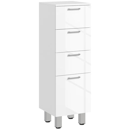 Modern Bathroom Auxiliary Cabinet with 4 Drawers and 4 Legs Storage Cabinet for Living Room Bedroom Anti-topple Load 30 kg 30x30x93 cm Glossy White
