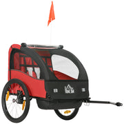 Kids' Bike Trailer +18 Months 2-Seater Stroller with Safety Belt Storage Space and Shock Absorber System 140x88x90 cm Red