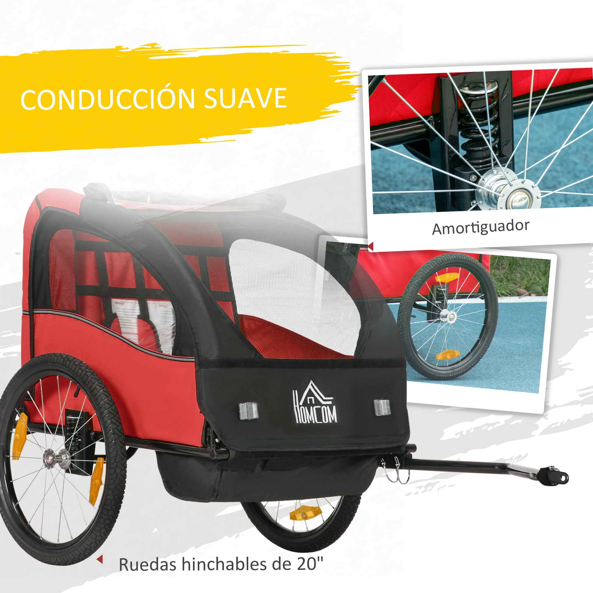 Kids' Bike Trailer +18 Months 2-Seater Stroller with Safety Belt Storage Space and Shock Absorber System 140x88x90 cm Red