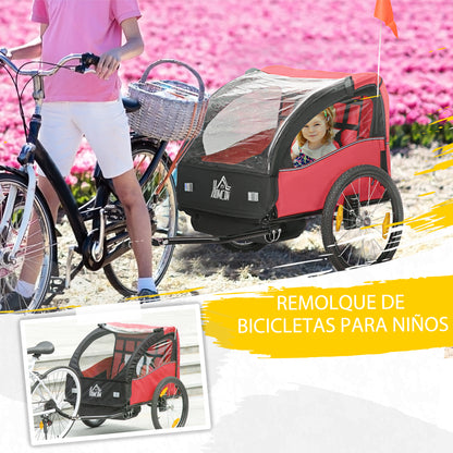 Kids' Bike Trailer +18 Months 2-Seater Stroller with Safety Belt Storage Space and Shock Absorber System 140x88x90 cm Red