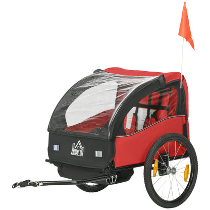 Kids' Bike Trailer +18 Months 2-Seater Stroller with Safety Belt Storage Space and Shock Absorber System 140x88x90 cm Red