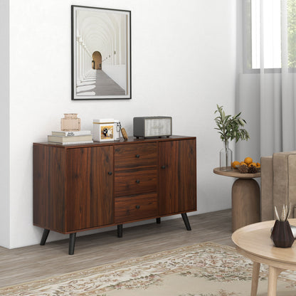Modern Sideboard for Living Room, Dining Room, and Entryway in Particleboard and Wood, Storage Cabinet with 2 Cabinets and 3 Drawers, 127x40x76 cm, Brown and Black