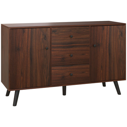 Modern Sideboard for Living Room, Dining Room, and Entryway in Particleboard and Wood, Storage Cabinet with 2 Cabinets and 3 Drawers, 127x40x76 cm, Brown and Black