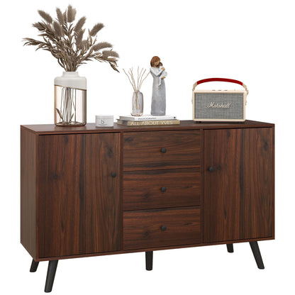 Modern Sideboard for Living Room, Dining Room, and Entryway in Particleboard and Wood, Storage Cabinet with 2 Cabinets and 3 Drawers, 127x40x76 cm, Brown and Black